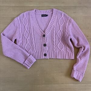 Women's Pretty Little Thing Crop Oversized Cable Knit Cardigan Sweater